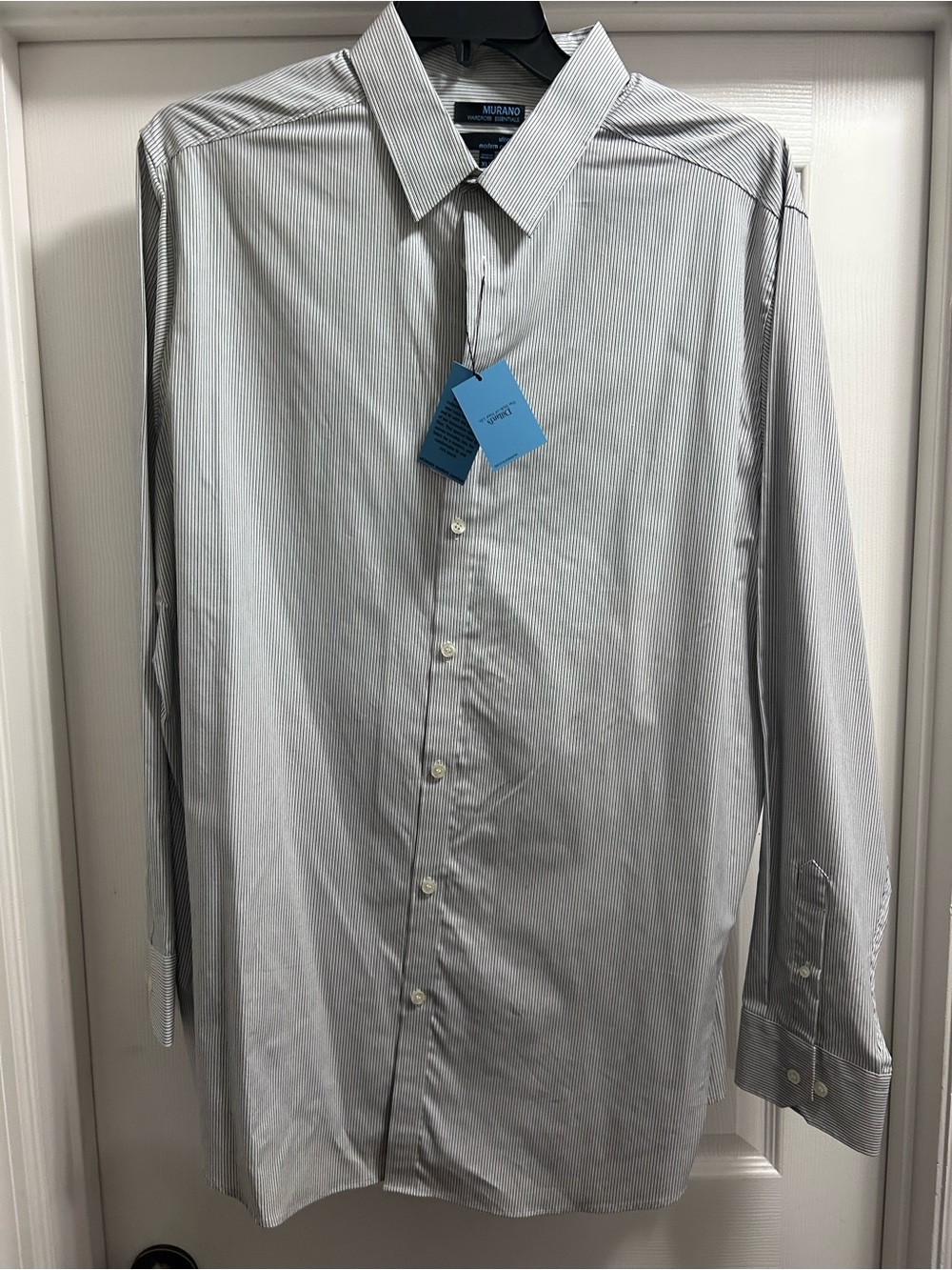 Murano Men's Light Gray and Navy Pinstripe Dress Shirt Brand New with Tags
